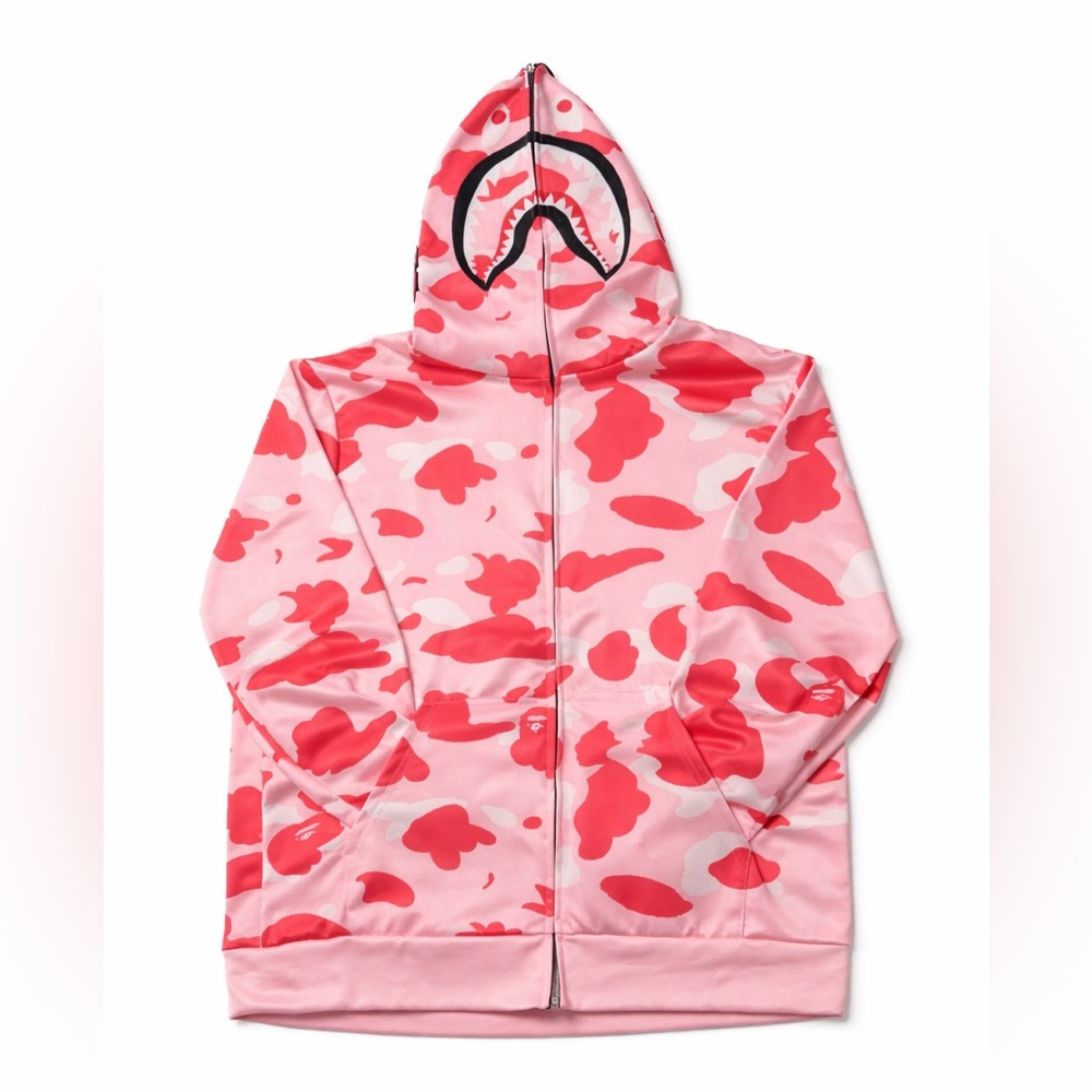 BAPE Style Pink Camo Shark Hoodie Full Zip WGM Streetwear XL